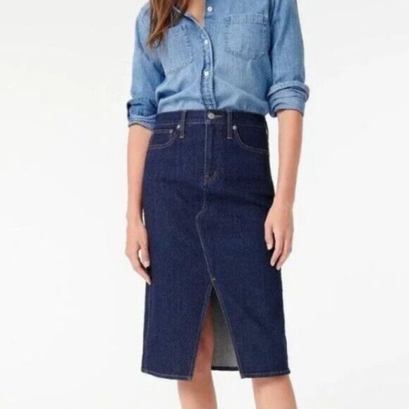 J. Crew Dresses & Skirts - J Crew Dark Rinse Denim Pencil Midi Skirt SOLD OUT Size 27 Small NWOT $128